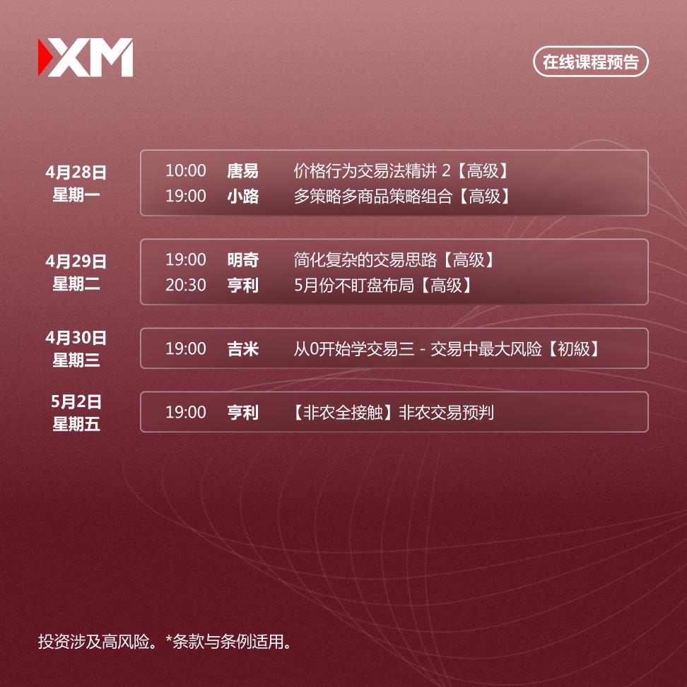 【XM外汇官网】：中文在线直播讲座，本周预告(图1)